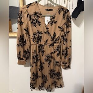Mikarose Beige and Black Leaf Print Dress